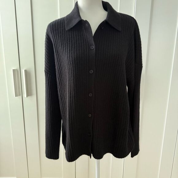 Reformation Black Fantino Cashmere Collared Cardigan - Small - Picture 2 of 8